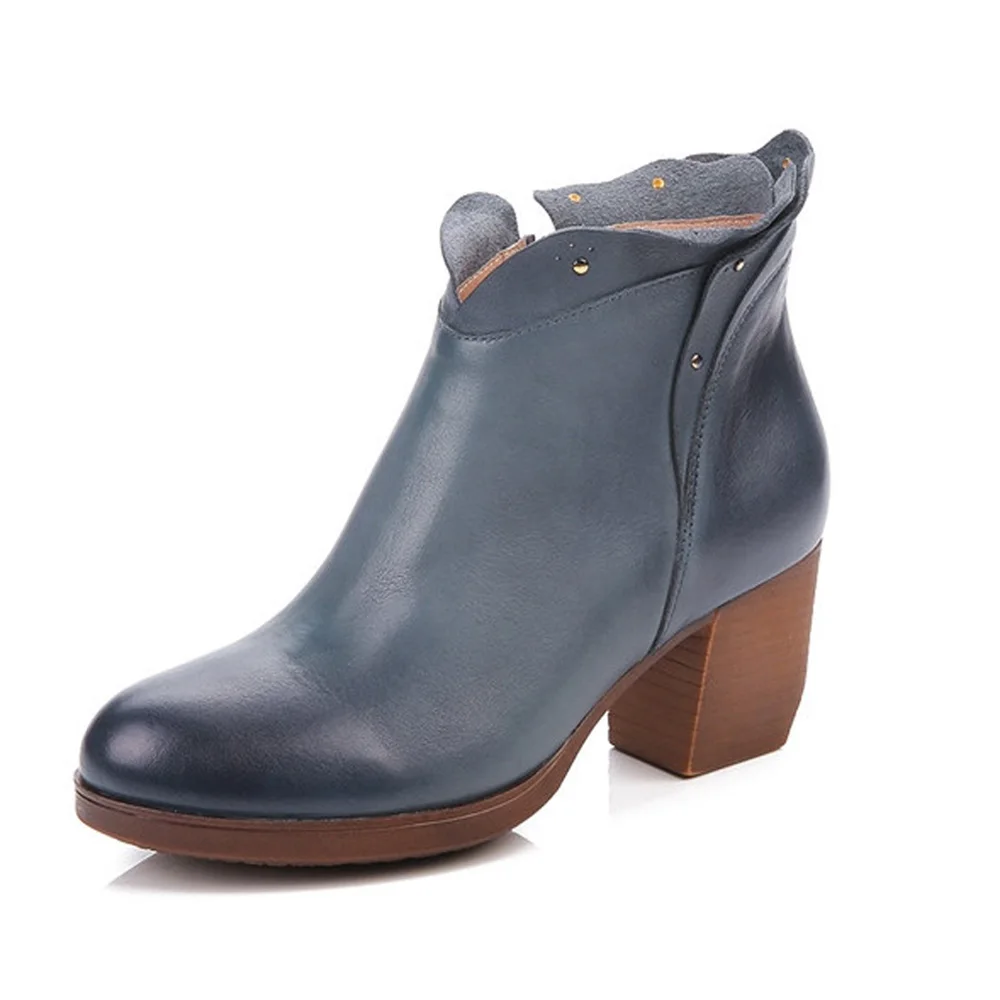 2016 New Women Boots Platforms Square Heel Ankle Boots Paint Leather Boots Fashion Motorcycle Boots Metal Decoration 3039-6