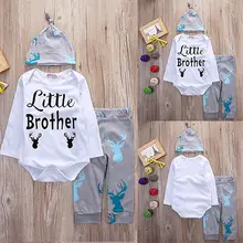 Fashion Baby Deer Clothing Newborn Baby Boys Little Brother Rompers Tops Long Pants Hat Outfits Set Kids Clothes Winter