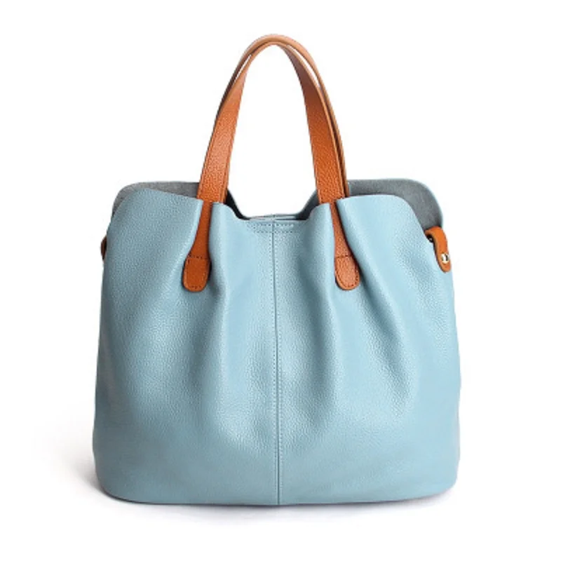 

2018 new simple fashion wild leather handbag handbag diagonal first layer of leather bucket bag