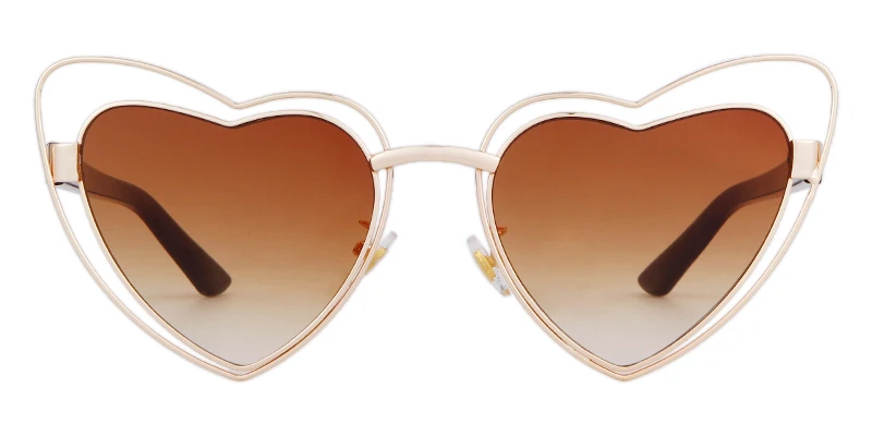 WHO CUTIE, женские солнцезащитные очки в форме сердца, Проволочная Металлическая оправа, винтажные Ретро солнцезащитные очки «кошачий глаз», красные, розовые, желтые линзы, OM568 - Цвет линз: C3 gold tea