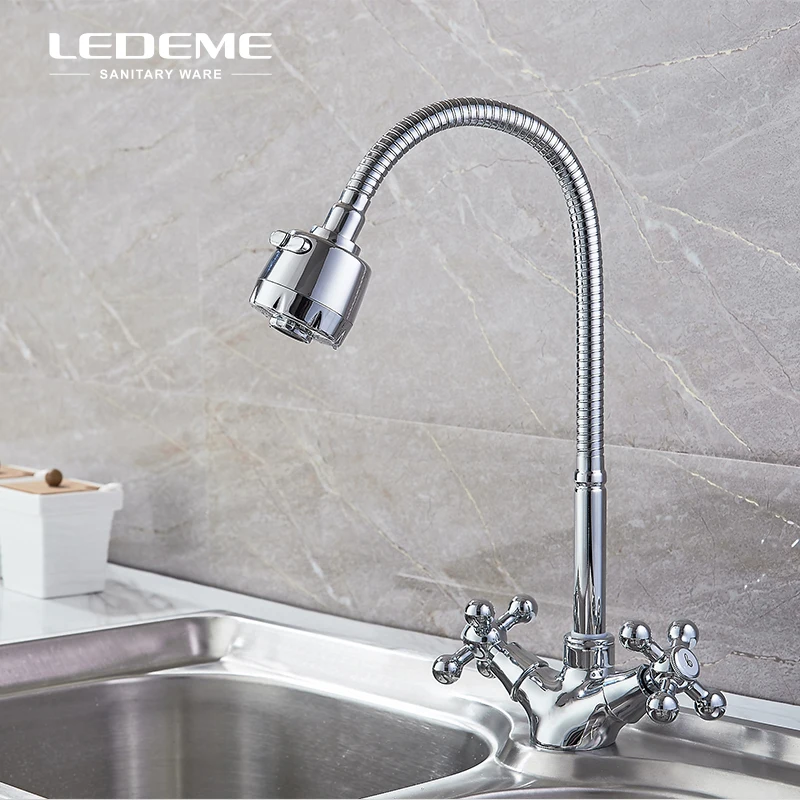 

LEDEME Swivel Kitchen Sink Faucet Dual-Handle Bar Cold Hot Water Tap Mixer For Kitchen, Chrome Finished L4319-3