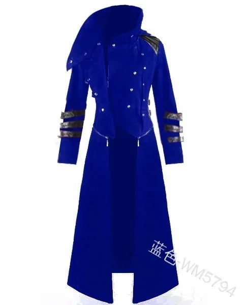 Мужские Винтажные готические стимпанк тренчи вампир вечерние фрак длинная куртка пальто много размера плюс S-5XL - Цвет: Синий