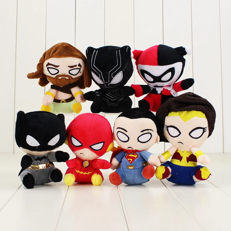 12 см Лига Справедливости плюшевая игрушка чудо женщина Flash Aquaman Harley Quinn Черная