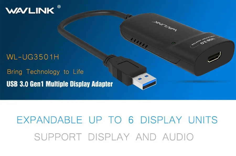 Wavlink USB 3.0 To HDMI Multi Monitor Video Graphic Adapter HD 1080p Output External Video Card Adapter DP Display Windows Mac