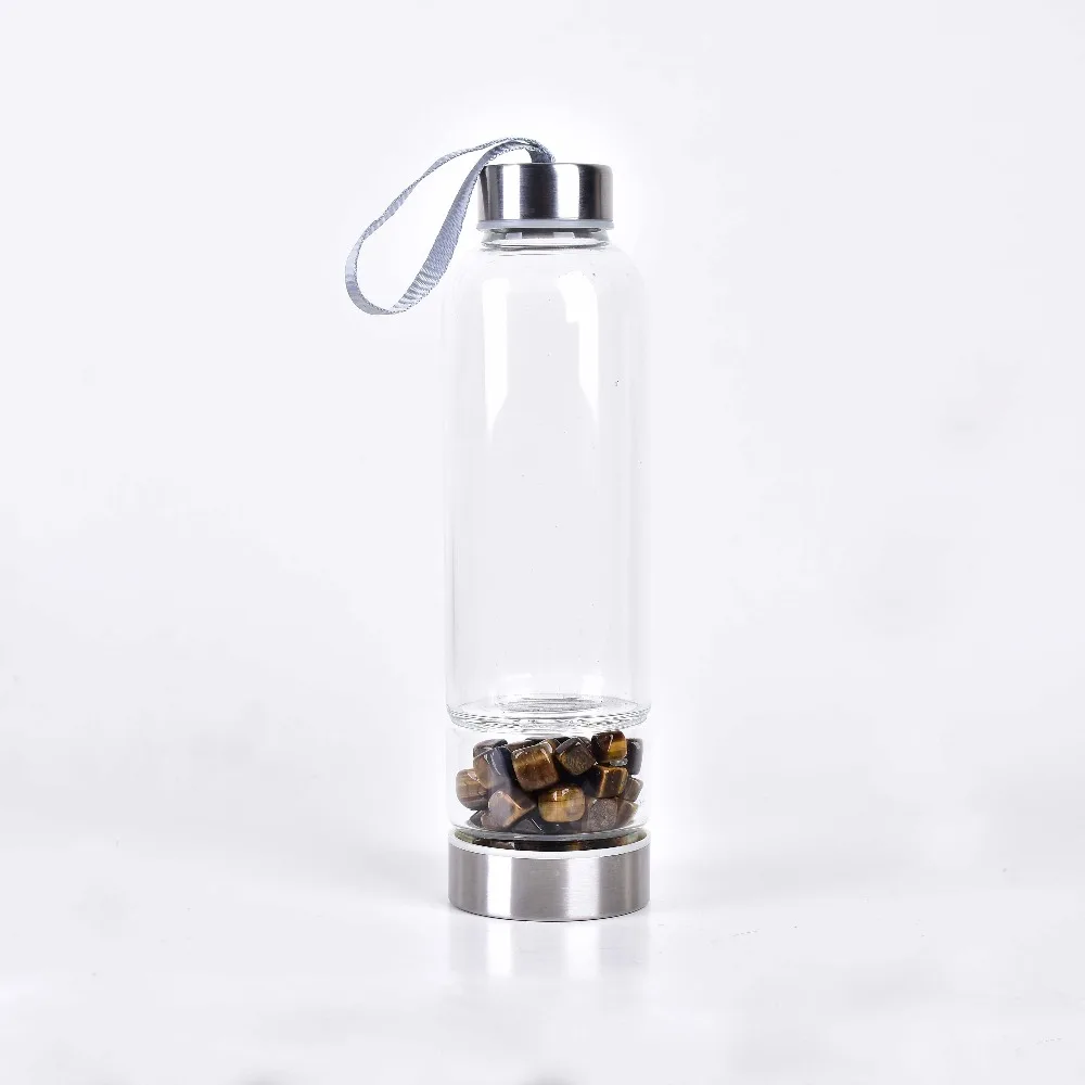 

Tigereye Natural Quartz Crystal Glass Water Bottle Gravel Irregular Stone Cup Point Wand Healing Infused Elixir Cup