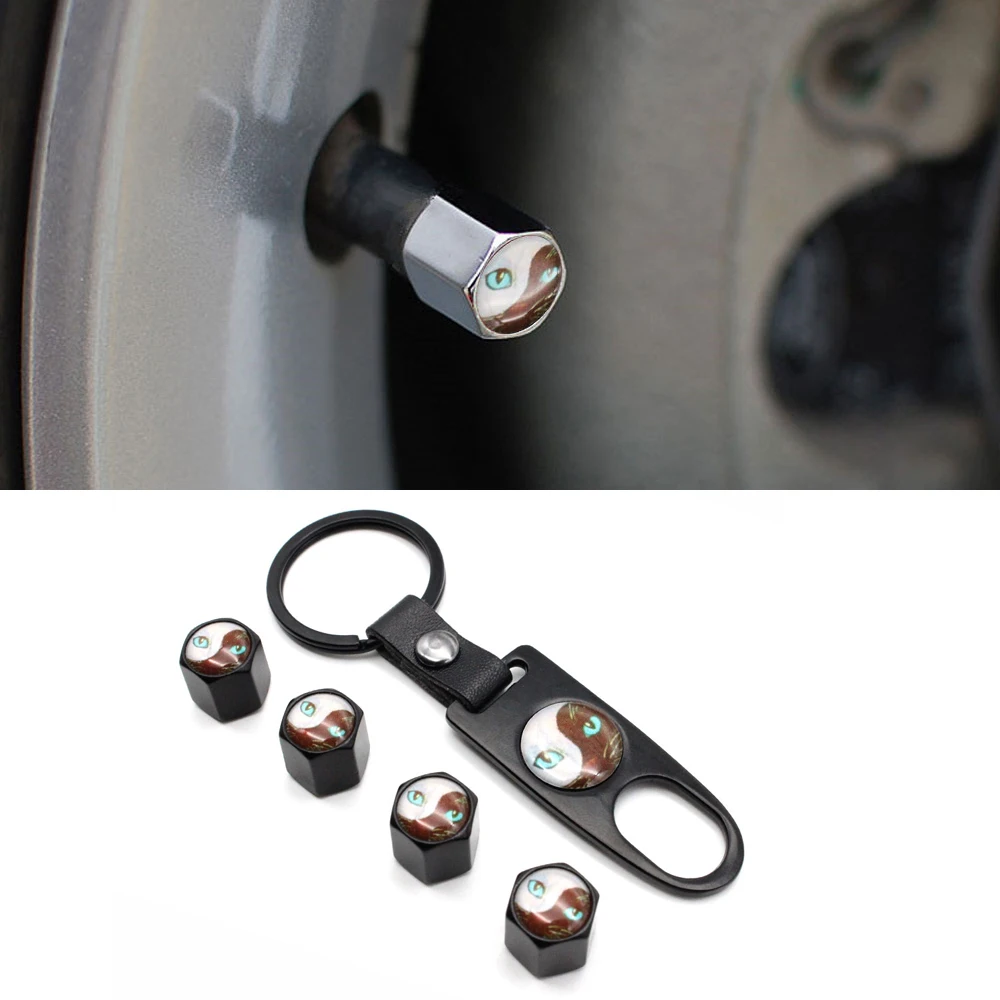 1Set Zinc Alloy Anti theft Car Wheel Tire Valve Caps Stem Air + Leather