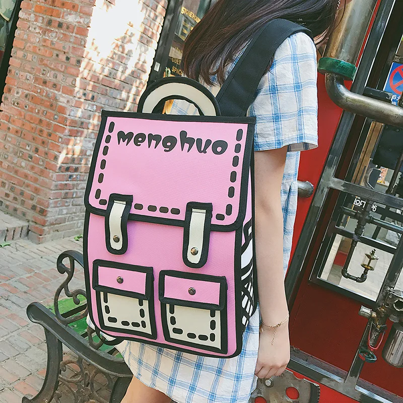 Menghuo 2017 New 3D Jump Style 2D Drawing Cartoon Paper Bag Comic Backpack Messenger Tote Fashion Cute Student Bag Bolos Mochila (42)