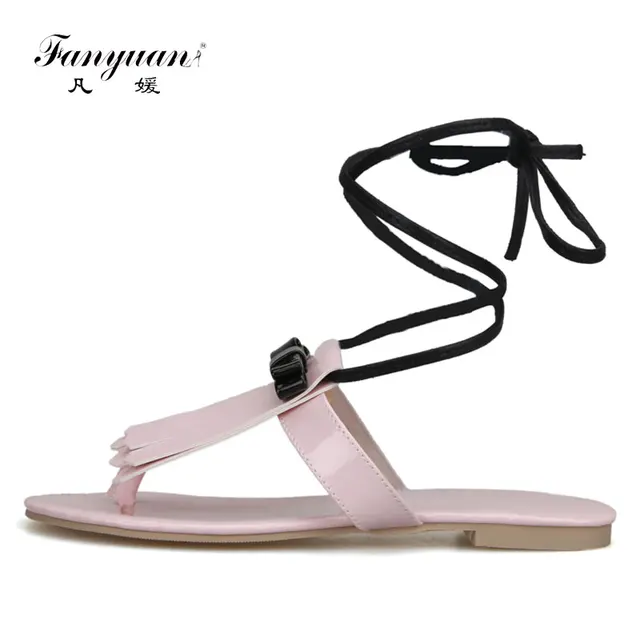 Fanyuan 2018 Elegant Ladies Flat dress shoes T-Strap Buckle strap women sexy footwear Sweet Butterfly-Knot Ladies Flat Sandals