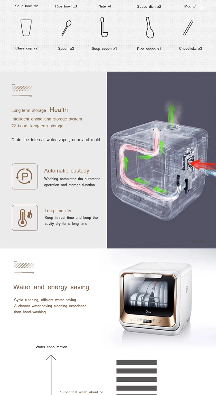 5л Полностью Автоматическая Посудомоечная машина бытовой Рабочий стол нет необходимости установить Интеллектуальный высокой температуры стерилизации дезинфекции маленький