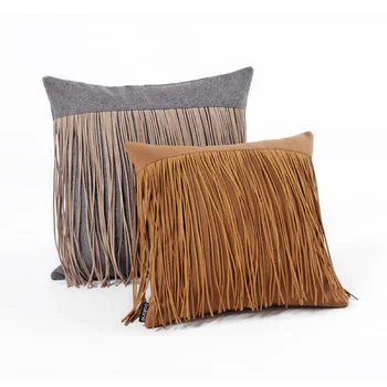 

Home Decor Cushion Cover Luxury Soft Woolen Fabric Velvet Strip Tassel Car Cover Pillow Case Chair Sofa Grey Brown Funda Cojine