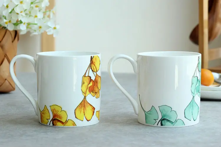 Set of 2 400ml Bone China Ceramic Mugs  Cups Large Capacity Porcelain Couple Mugs Premium Drinkware Stoneware Fancy Gifts (4)
