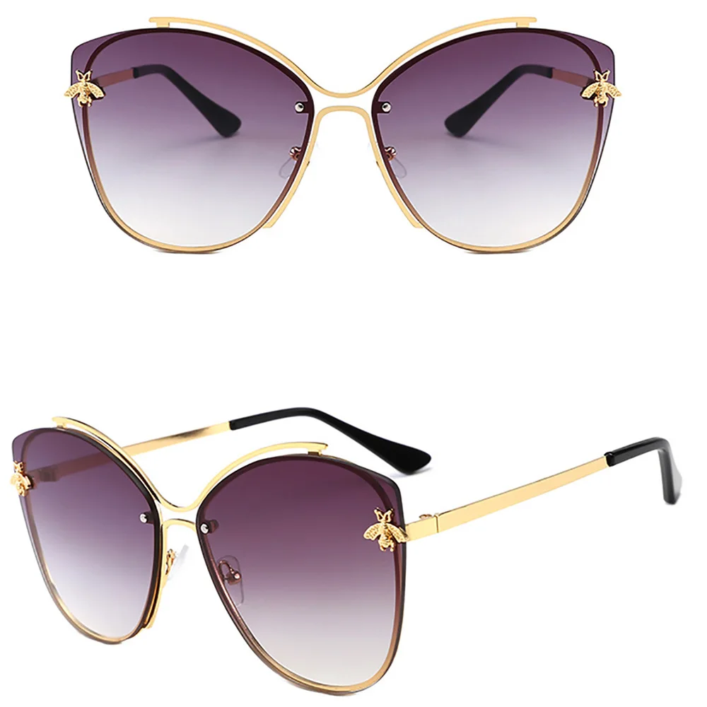 Классические пчелы кошачий глаз солнцезащитные очки женские металлические дизайнерские негабаритные серебряные зеркальные солнцезащитные очки оттенки солнцезащитные очки UV400 очки