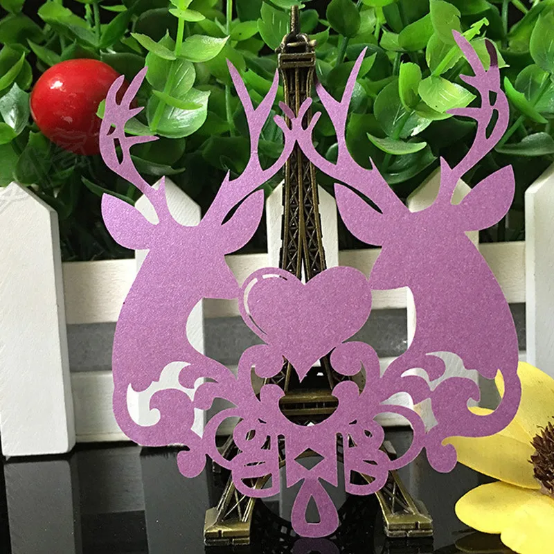 10 Color 50pcs Laser Cut Christmas Deer Paper Place Card  Escort Card  Cup Card Wine Glass Card For Wedding Xmas Decor Favor (5)