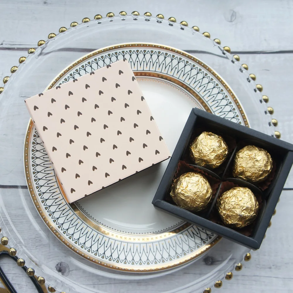 

8.9*8.9*3.5CM soft color heart pattern 1 set Paper Box as Chocolate soap candy valentine Christmas Birthday Party Gifts Packing