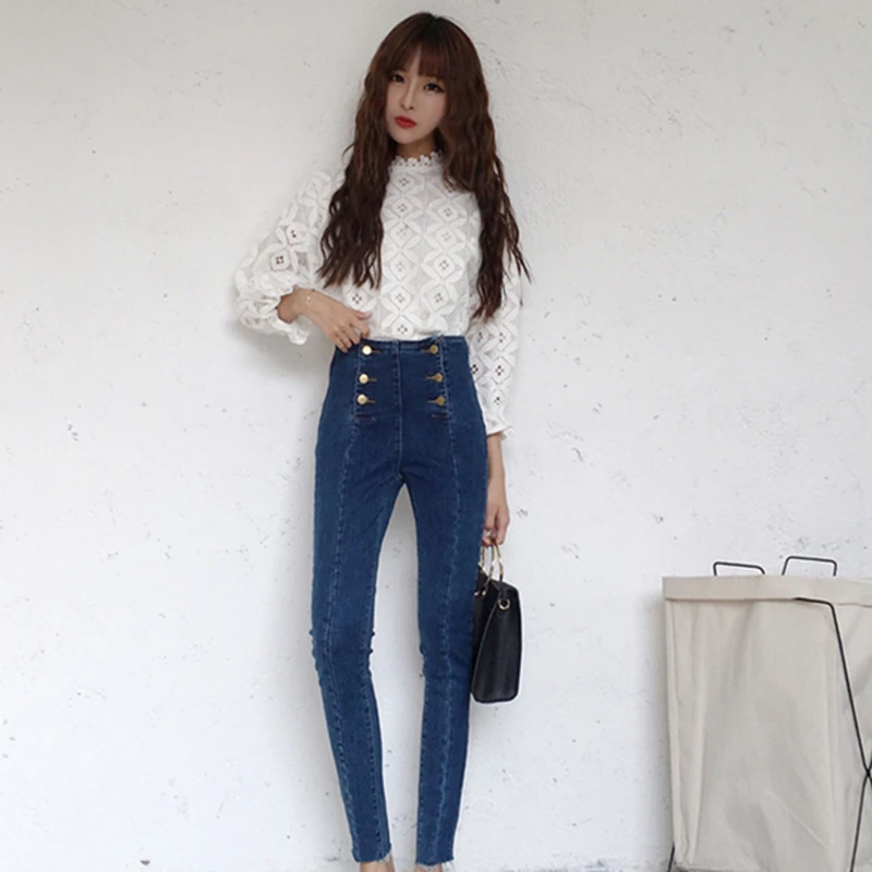 double breasted high waisted jeans