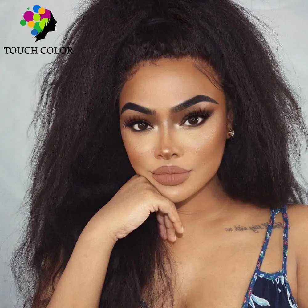 

Touch Color Hair 13*6 Lace Front Human Hair Wigs 8-26 inch Pre Plucked 130% Density Kinky Straight For Women Indian Hair
