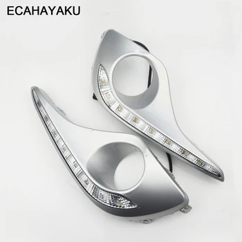 

1pair ECAHAYAKU Led Day Light DRL Car Daytime Running Light Fog Lamp Cover Holes 12V Car styling For Toyota Highlander 2012~2014