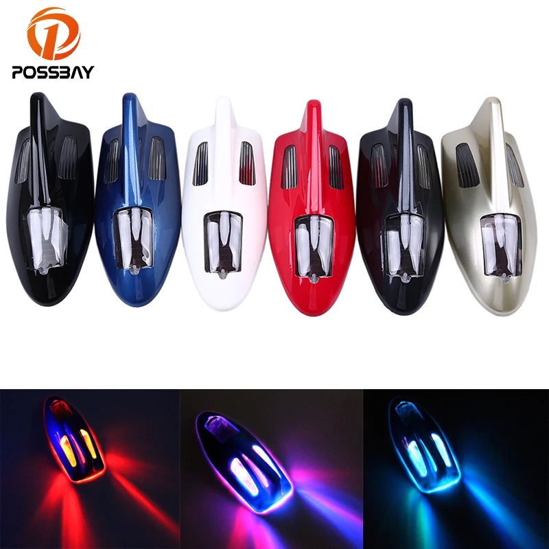 

POSSBAY Car Shark Fin Antenna Solar Power Flashing Lights Aerial Anti-recovery Warning LED Tail Lights Decoration Roof Antennas
