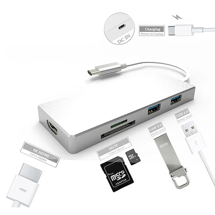 

USB 3.1 TYPE C to 4K HDMI TV & 3 Ports USB 3.0 HUB & TF SD MicroSD Card Reader For Macbook Pro PC Laptop USB C Cable Adapter