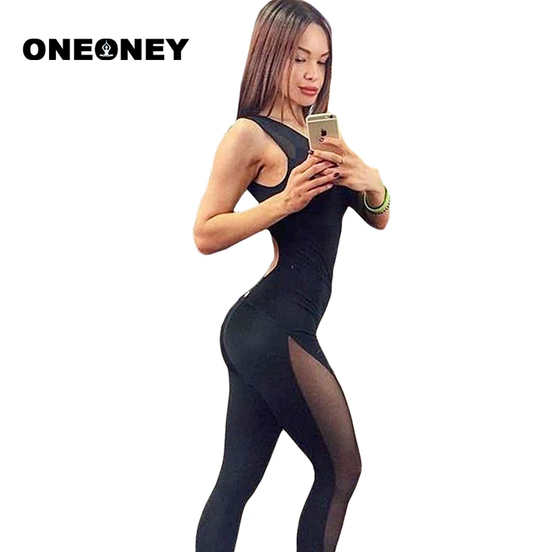 

Sports Wear For Women Black Yoga Set Hollow Out Waist Sleeveless Slim Mesh Patchwork Sexy Slim Crop Fitness Lengging Sports Set
