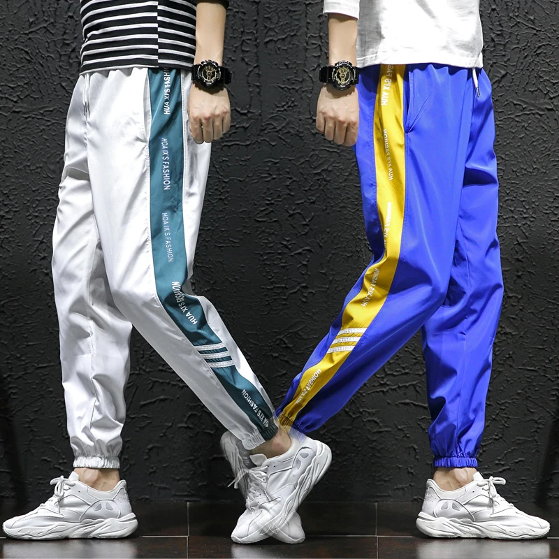 BINHIIRO Men pants Casual Polyester Print Wrinkle Resistance track ...