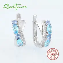 Pendientes de plata para Las Mujeres Azul Creado Espinela CZ Aretes de Diamantes Pura Partido de Los Pendientes de Plata de Ley 925 de Joyería de Moda