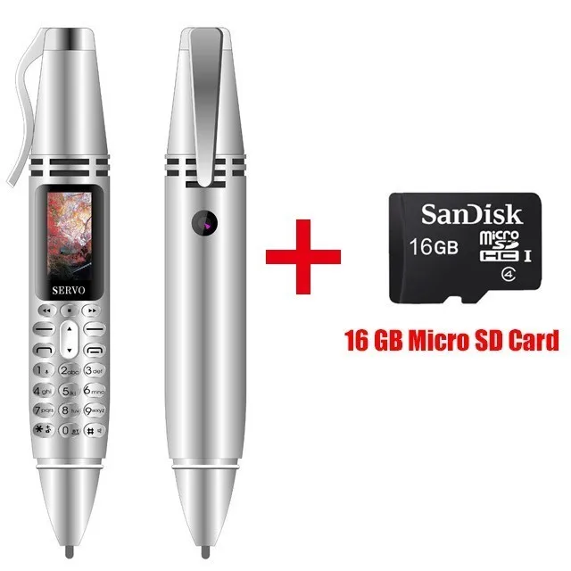 SERVO K07 Pen mini Cell phone 0.96" Tiny Screen Dual SIM Flashlight Bluetooth Dialer Unlock Mobile Phone Recording pen phones - Цвет: Silver Add 16GB card