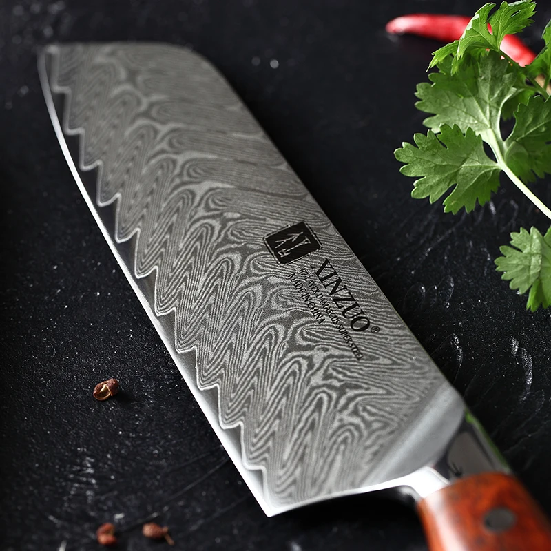 XINZUO " кухонный нож Santoku из высокоуглеродистой нержавеющей стали Дамасские кухонные ножи японский стиль шеф-повара ножи Палисандр Ручка