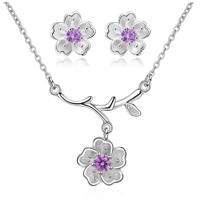 Ювелирный Комплект из колье и серёг серебристого цвета|flower jewelry set|jewelry setsearrings and