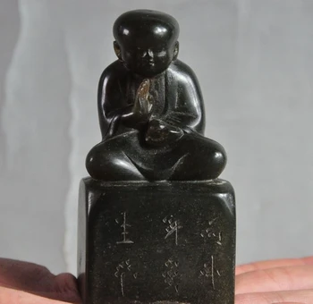 

Old Chinese Shoushan stone hand-carved Pray Monk Buddha Statue Seal Stamp Signet