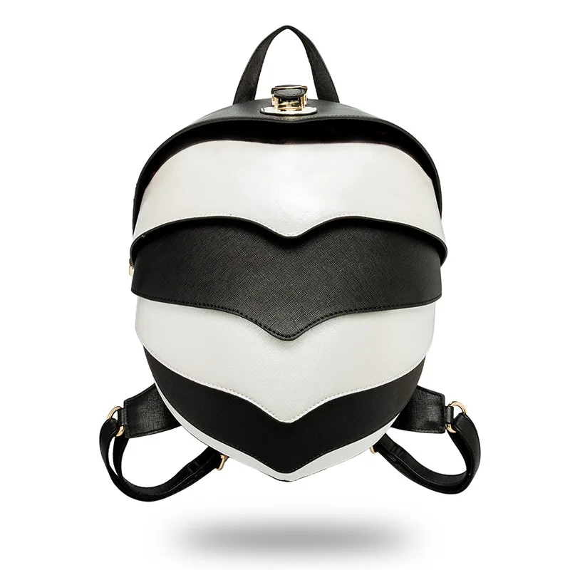 

Women's Backpack PU Leather Beetle Backpack Shoulder Diagonal Multifunction Bag White Blackk