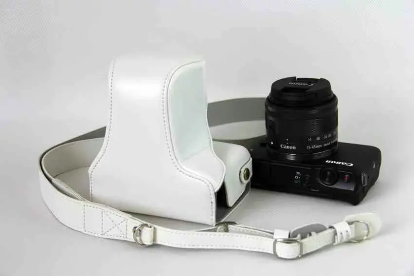 Роскошный чехол для камеры, сумка для Canon EOS M10 EOSM10 M100 из искусственной кожи, сумка для камеры с ремешком, открытая батарея - Цвет: White