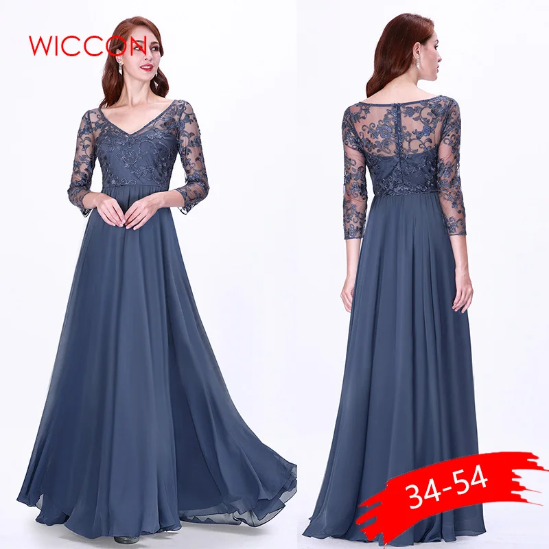 

Sexy Long Sleeve Party Dresses 2019 New Women's Cheap Lace Appliques V-neck Formal Elegant Party Dresses