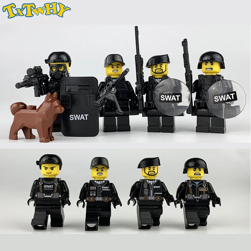 

SWAT Team DIY Assault Boat City Police Military Figures Weapon Series Soldier Army Gun Build Block Brick For Children Toy