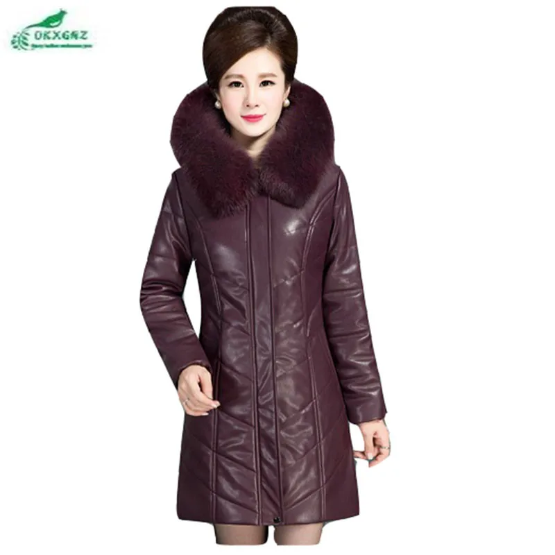 Plus Long Color En La Purple Femelle Coton Colocasia Âgées Loisirs dark Chaud Taille Survêtement violet Hiver black Plume Moyen Personnes Veste Femmes Lâche Épaississement Cuir Okxgnz IfvYb76gy