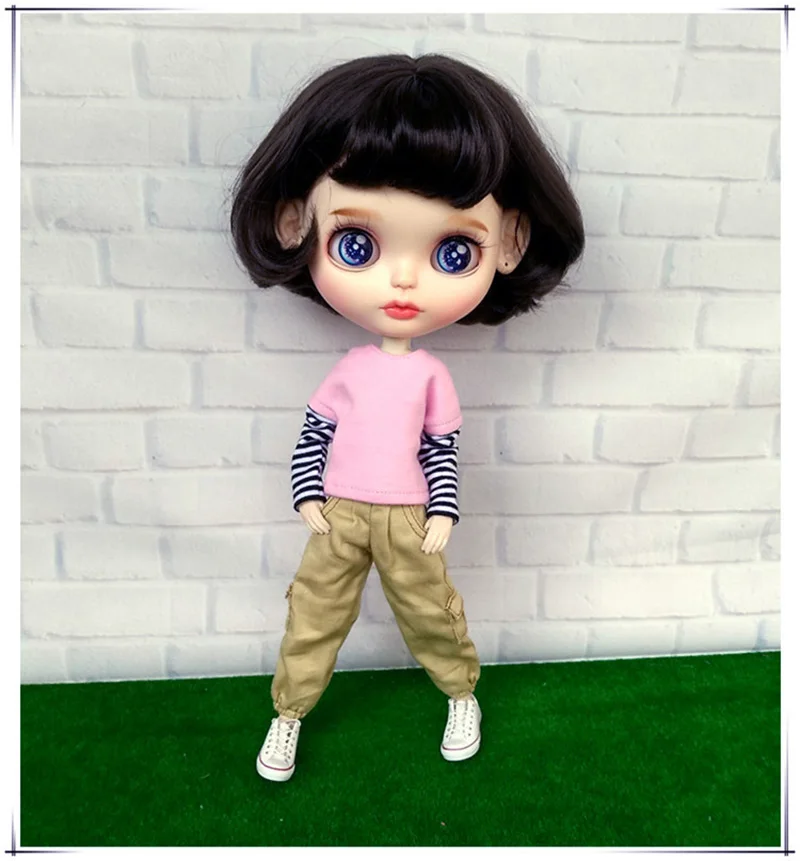 Новинка Одежда для куклы Blyth рабочие брюки/розовая черная белая футболка ob24 Azone S