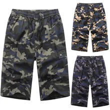 Летние спортивные брюки мужские хлопковые брюки карго мужские шорты камуфляжная Печать Свободный пояс шнурок пляжные до икры брюки L0423