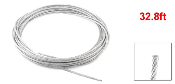 Hoisting Lifting 3mm Diameter Stainless Steel   Flexible  Wire Rope 32.8ft