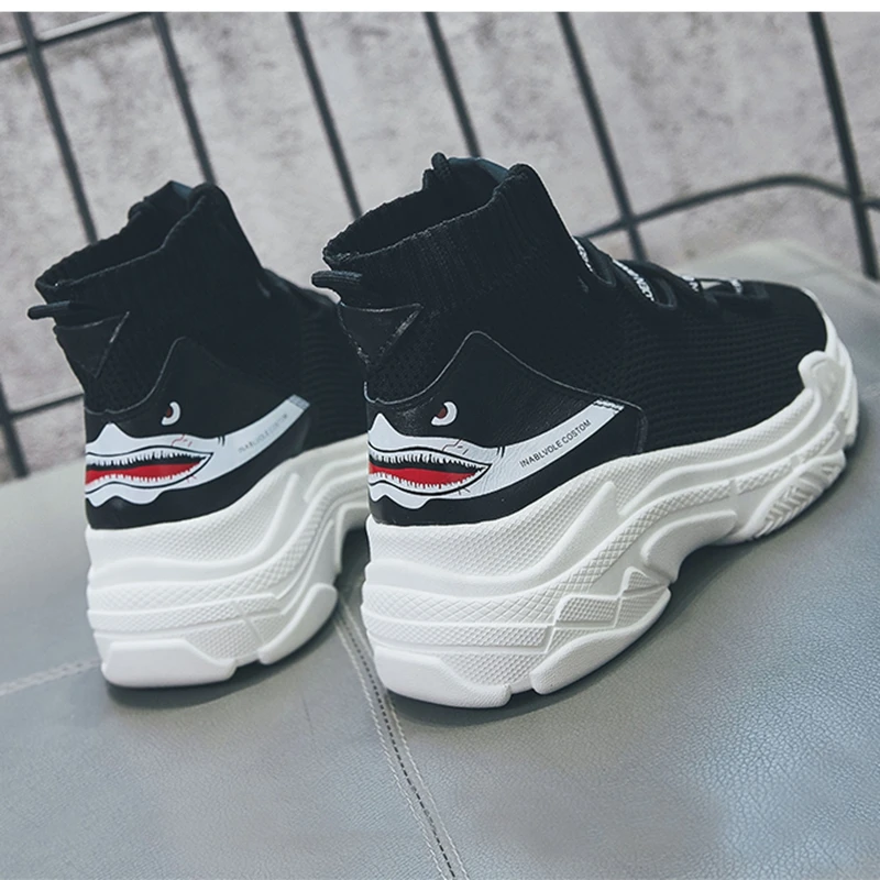 

HOT Shark Sneakers Women Knit Upper Breathable Sport Shoes Chunky Shoes High Top Running Shoes Balanciaga Chaussettes Chaussures