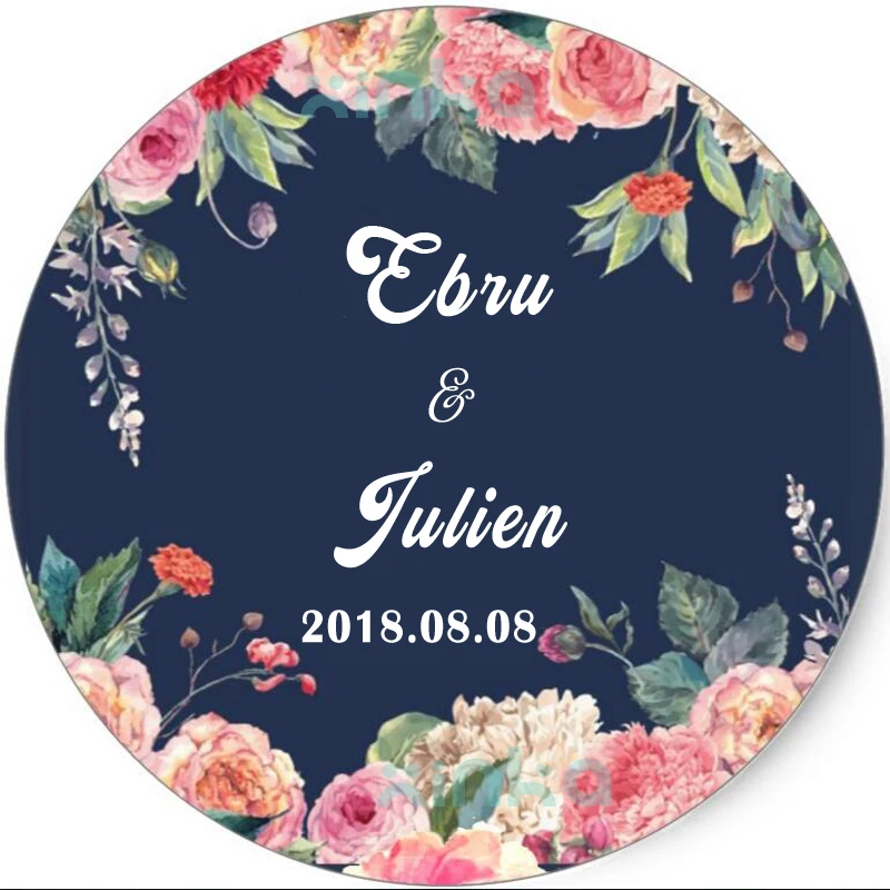 Wedding Labels Personalized, Navy Blue and Pink Peony Wedding  Sticker,Wedding Gifts for Guests Decoration, Set of 50pcs