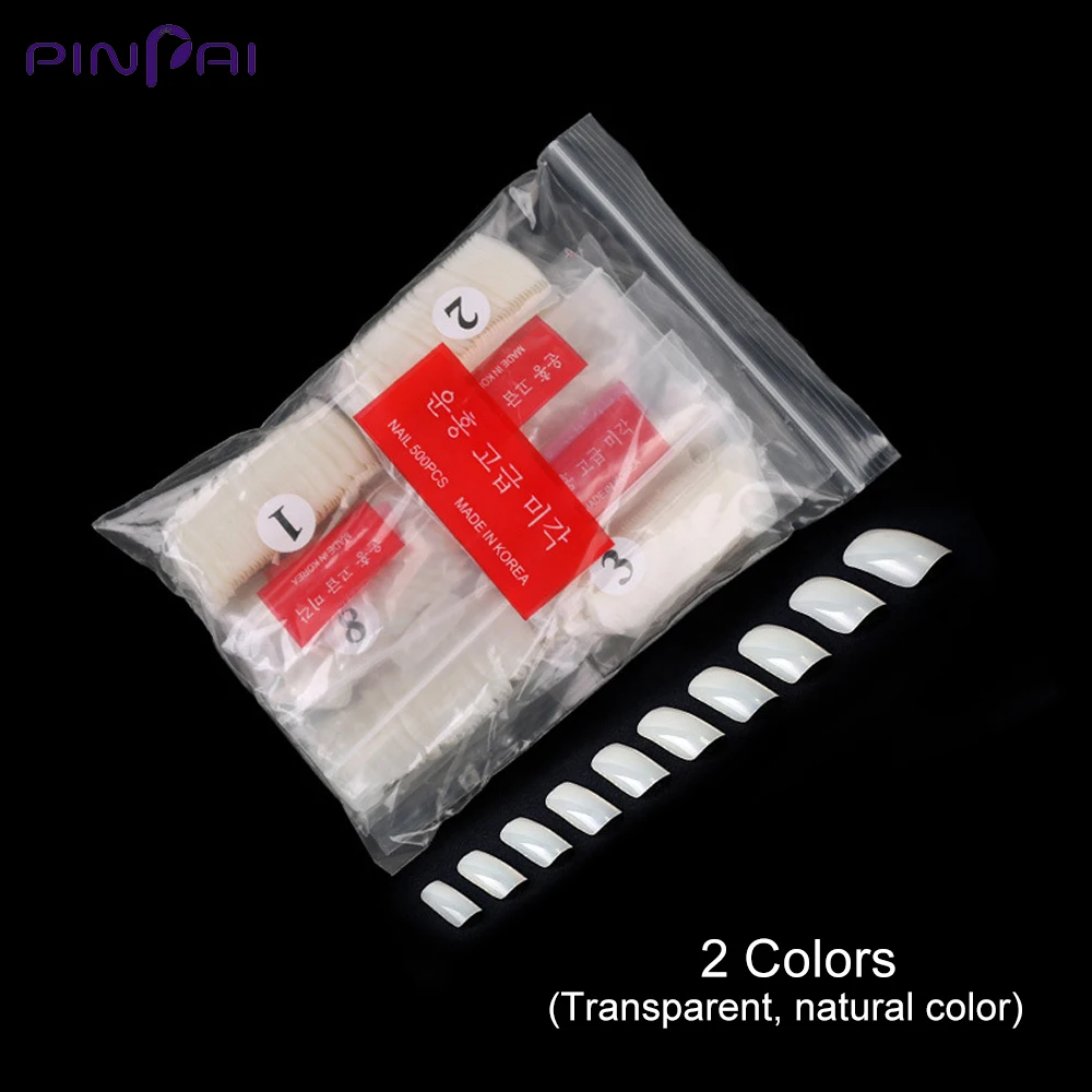 Pinpai 500 Pcs/Set 10 Sizes Full Cover False Nail Tips Resin Extended Fake Nails Transparent Natural Art Manicure Tool | Красота и
