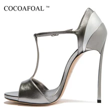 COCOAFOAL/женские Серебристые Босоножки на каблуке с открытым носком; свадебные туфли-гладиаторы размера плюс 33-43; пикантные вечерние свадебные босоножки на высоком каблуке