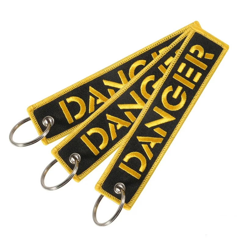 Luggag Tag Embroidery DANGER Key Chain Men Key Holder Travel Accessories Ring Gift Tag with Key Fobs Key Chain 5