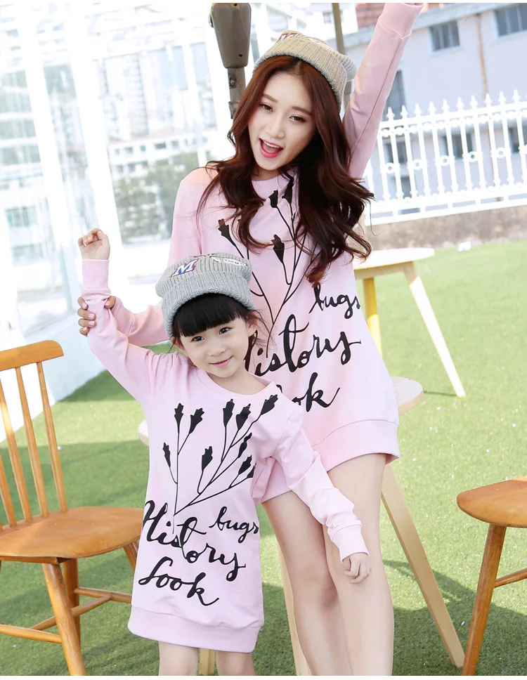 

Fashion Patchwork flower printed family set long style t shirt mom/girl dress cotton family clothes mother and daughter dress