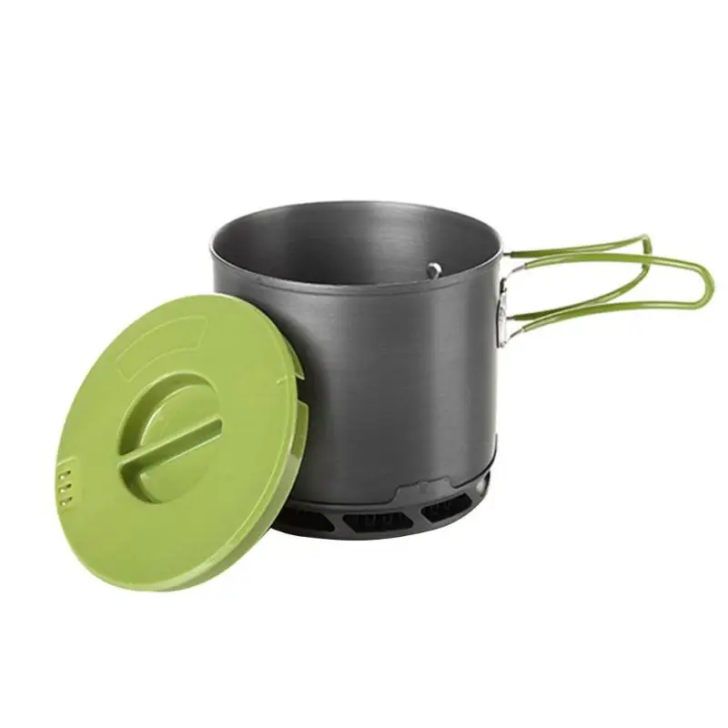 

Outdoor 1200ml Heat Collecting Exchanger Pot Cup Portable Camping Picnic Cookware Pot Bowl Pan Foldable Handle Mesh Bag