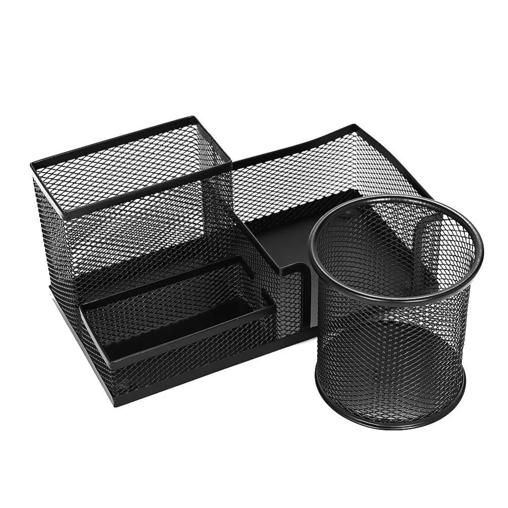 

XRHYY 4Compartment Desk Pencil Holder Black Metal Mesh Desktop Storage PStationery Organizer Accessory Box Container