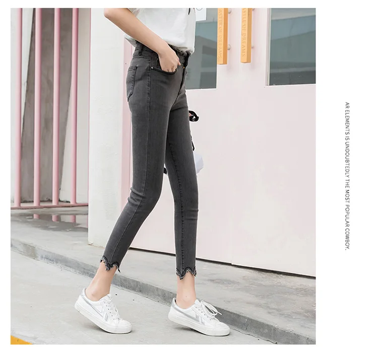 Джинсы с высокой талией женские джинсовые брюки черные женские джинсы стрейч низ Feminino серые узкие брюки для женщин брюки