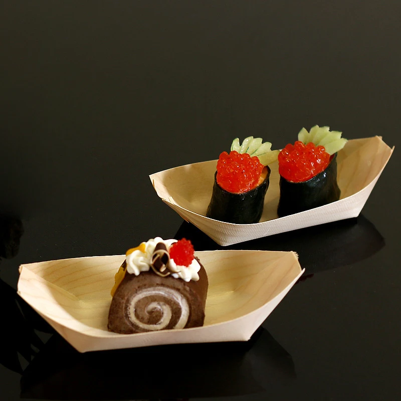 Японский деревянный поднос для продуктов одноразовая Суши Лодка еда тарелка для закуски салат блюда для ресторана десерт еда лоток фаст-фуд