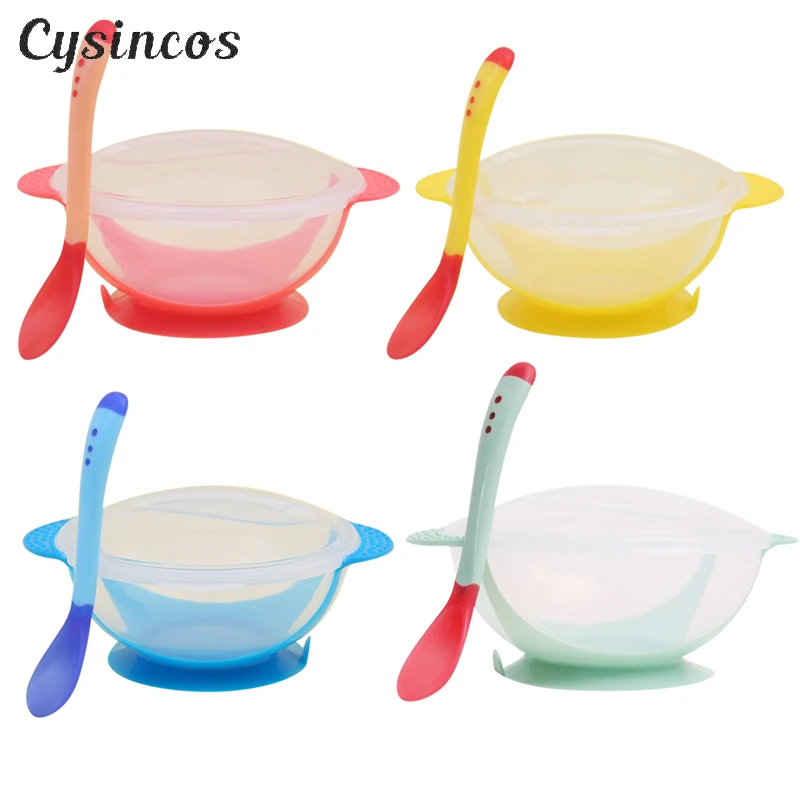 

CYSINCOS Baby Dinner Feeding Bowls Dishes Baby Tableware Dinnerware Suction Bowl Temperature Sensing Spoon Baby Food
