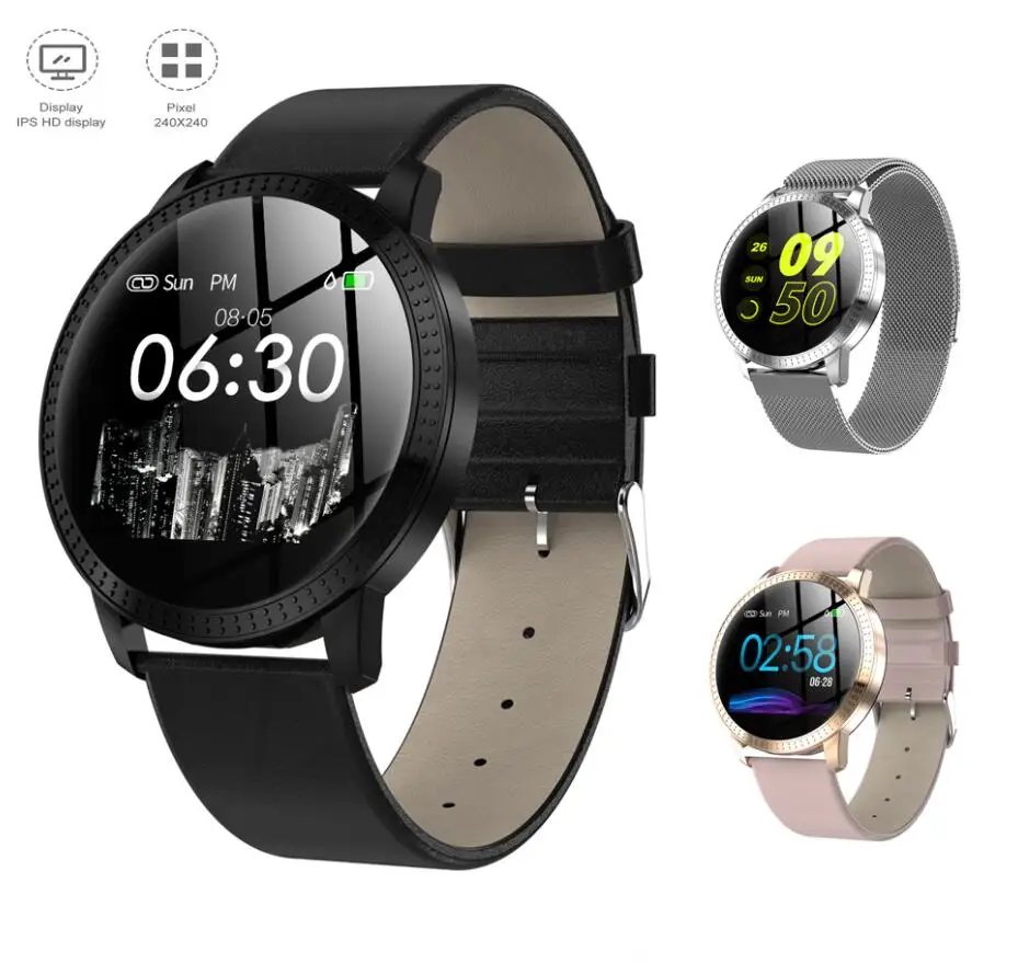 

CF18 1.22 Inch Smart Watch Waterproof IP67 Blood Pressure Monitoring Metal Starp Multi Sport Modes SmartWatch Women Band